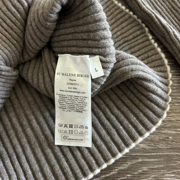 EUC By Malene Birger Reyne Ribbed Merino Wool Turtleneck Taupe Sweater Sz Large - Picture 11 of 16